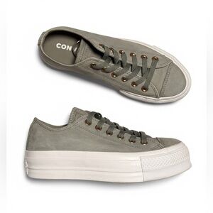 Converse | Women's Sage Green Platform Leather Sneakers with Rose Gold Hardware